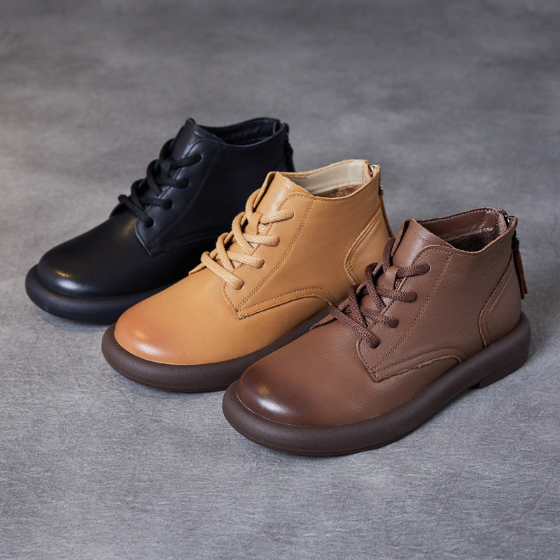 Women's First Layer Cowhide Flat Round Toe Women's Shoes