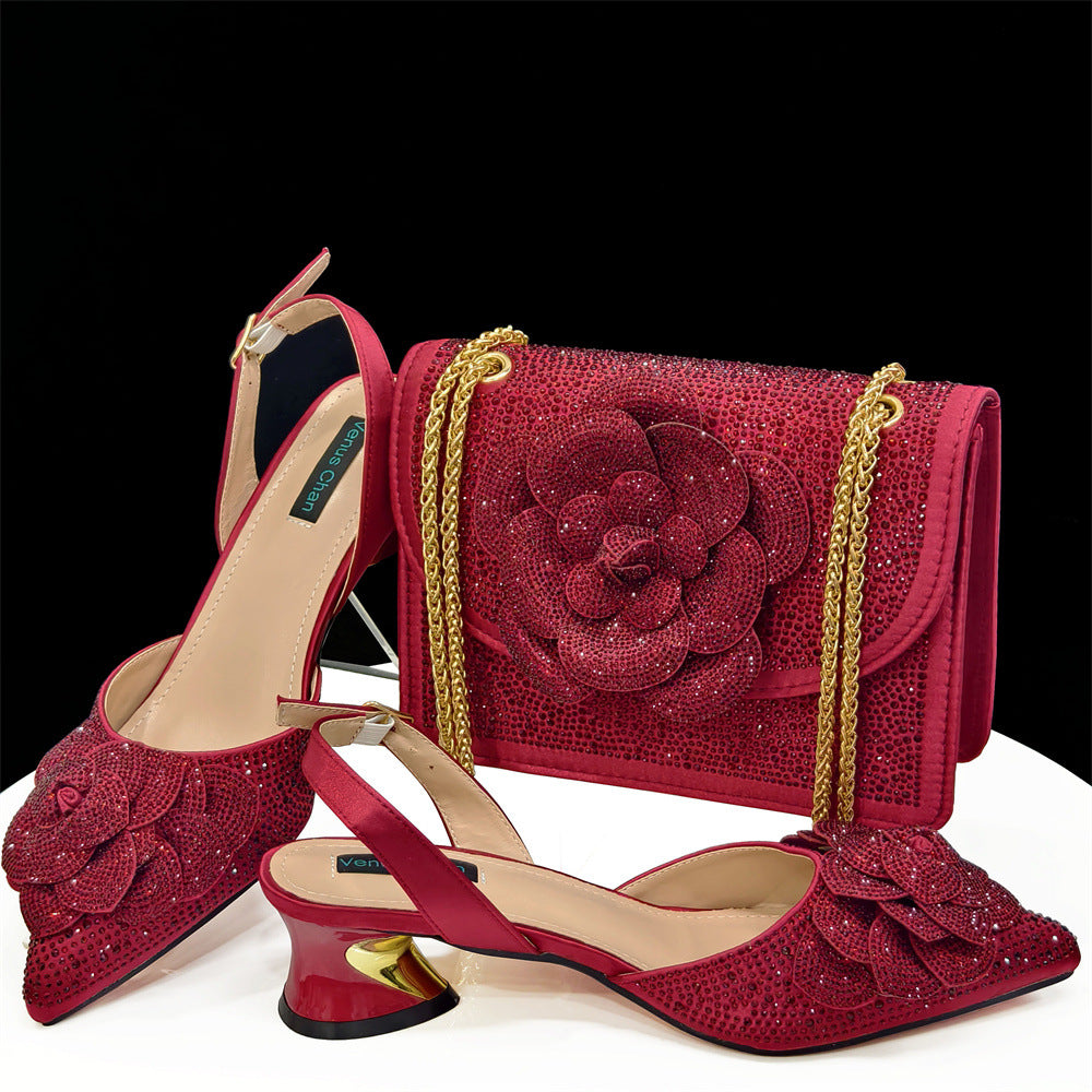 Women's Shoulder Bag Flower Decoration Bags Suite Men's Shoes