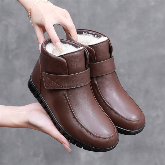 Women's Mother's Cotton Winter Thermal Cowhide Soft Bottom Women's Shoes