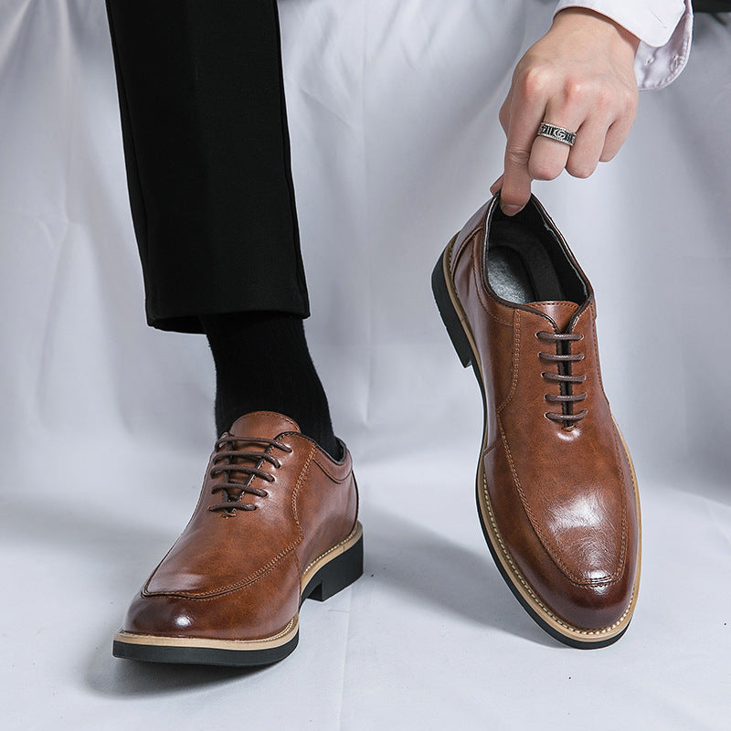 Men's Wear British Trendy Height Increasing Insole Pointed Leather Shoes