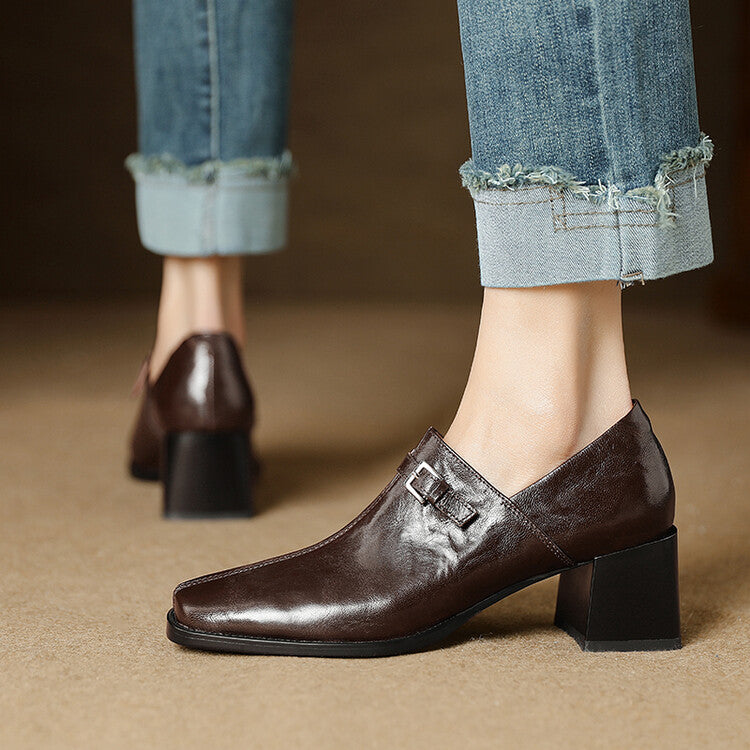 Women's Spring Square Head Chunky High Hand Grip Deep Women's Fashion Shoes