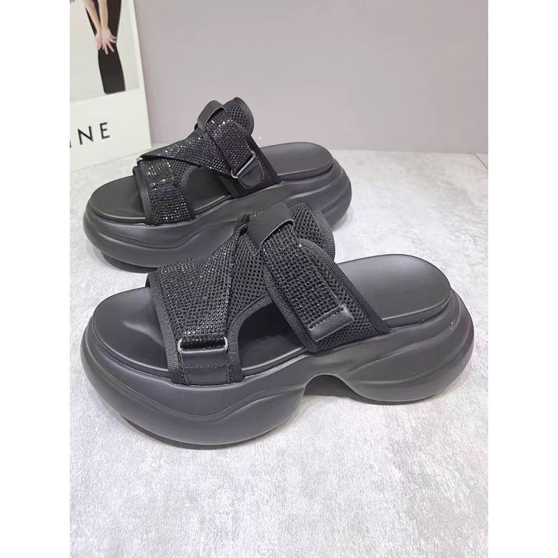 Women's Muffin Summer Sequined Velcro Beach Outdoor Slippers