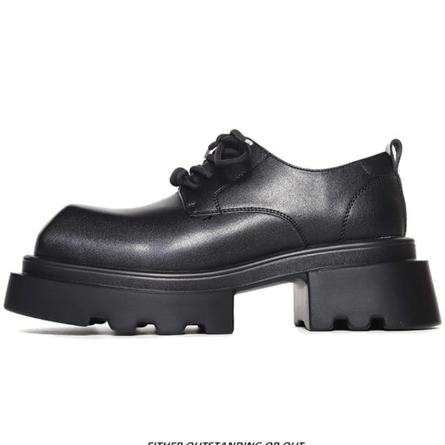 Men's Head Square Toe High-grade Thick Bottom Increased Leisure Derby Men's Casual Leather Shoes