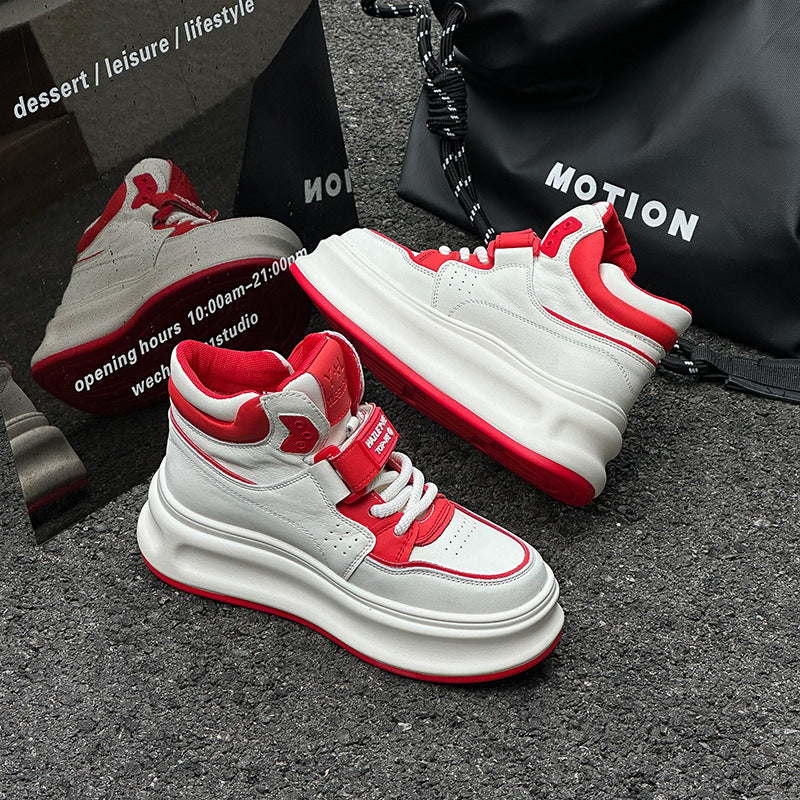 Women's White Spring Velcro Bread Versatile Height Sneakers