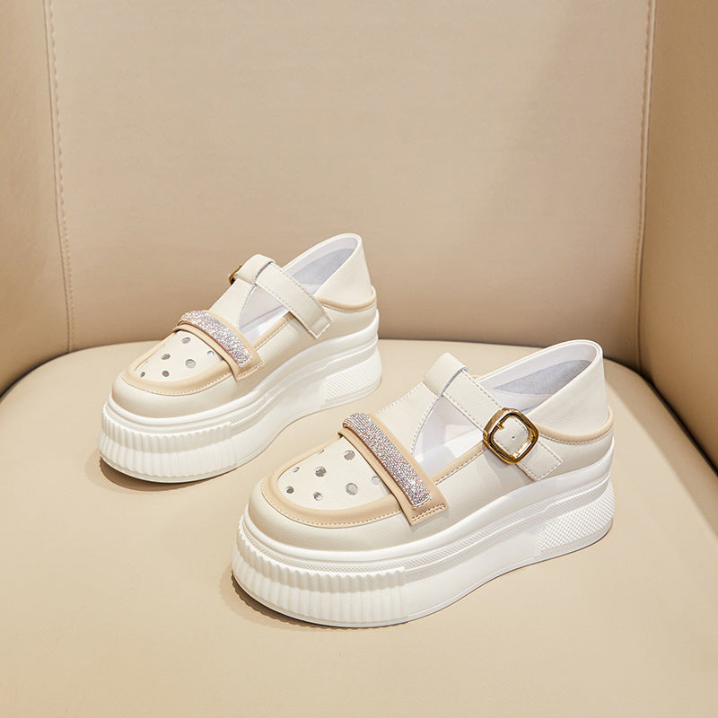 Women's White Dad Spring Breathable Platform Height Casual Shoes