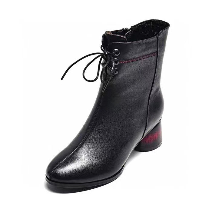 Women's First Layer Cowhide Martin Ankle Fleece-lined Warm British Boots