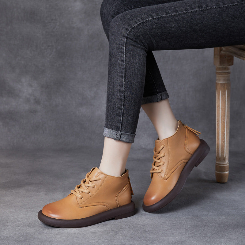 Women's First Layer Cowhide Flat Round Toe Women's Shoes