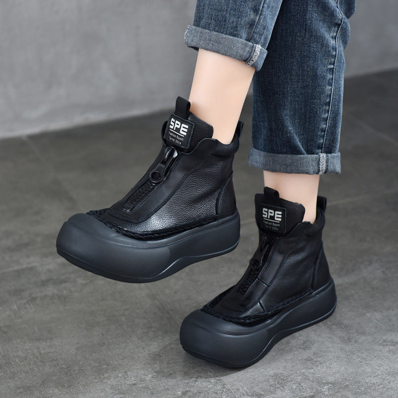 Women's Zip Booties Authentic First Layer Cowhide Boots