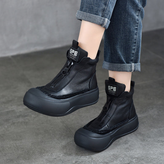 Women's Zip Booties Authentic First Layer Cowhide Boots