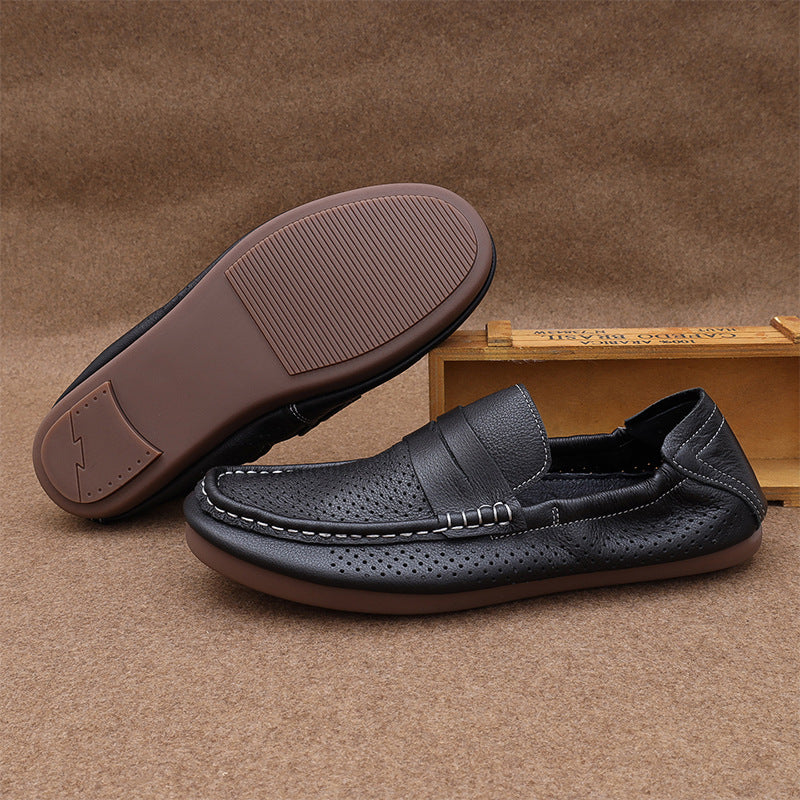 Men's Lightweight Breathable Korean Style Tods Soft Leather Shoes