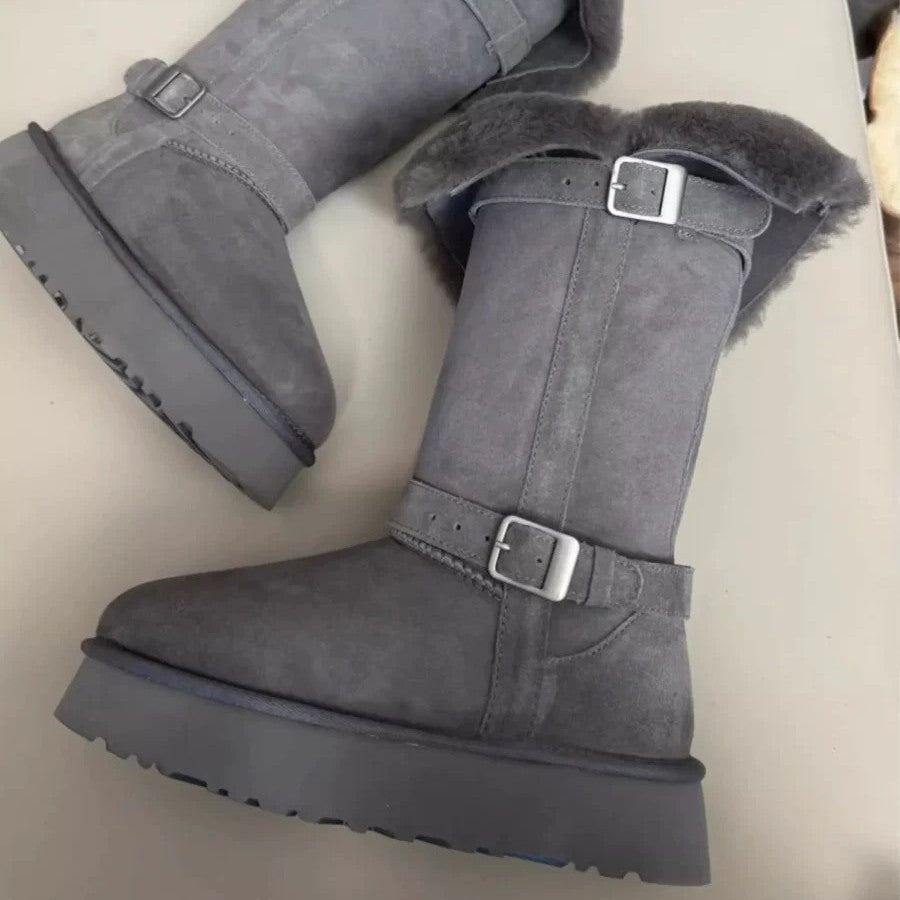 Women's Bottom Two-way Wear Thickened Middle Fleece-lined Warm Northeast Snow Boots