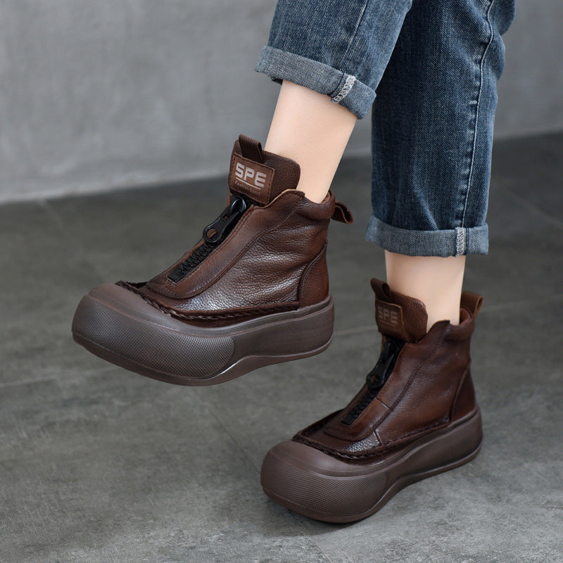 Women's Zip Booties Authentic First Layer Cowhide Boots