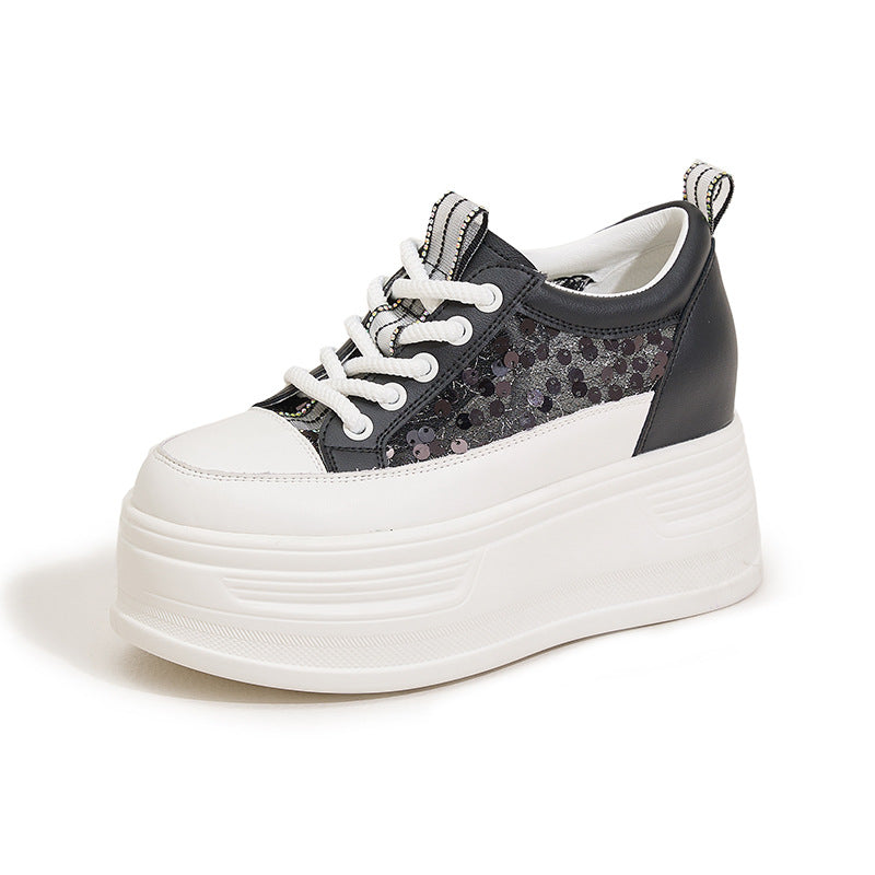 Women's Surface Hollowed White Breathable Platform Height Sneakers