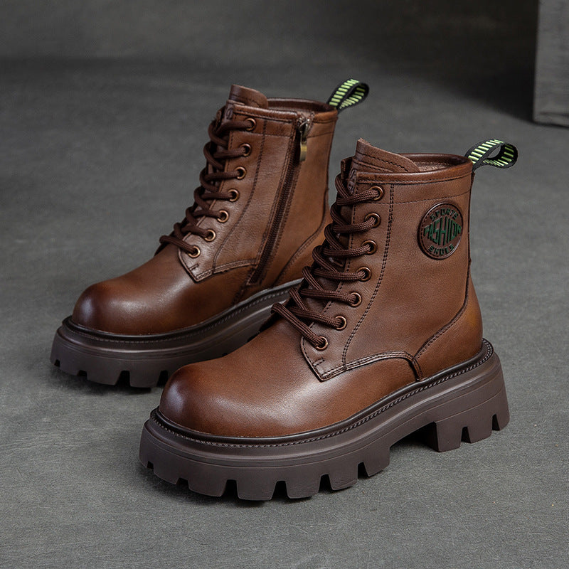 Women's First Layer Cowhide Platform Vintage Martin Boots