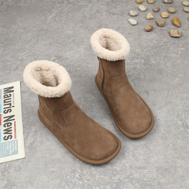 Women's Ankle Flat Suede Side Zipper Doll Snow Boots