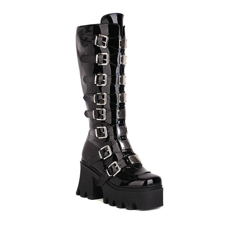 Women's New Punk Platform Thigh Black Boots