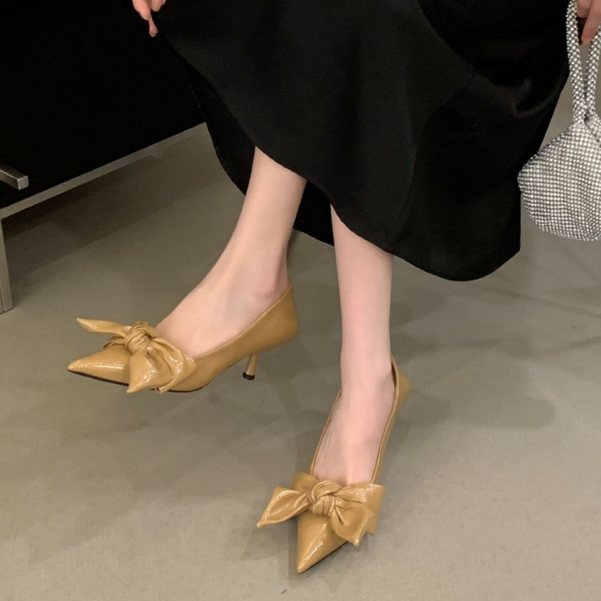 Toe Low-cut Female Stilettos Bow Graceful Heels