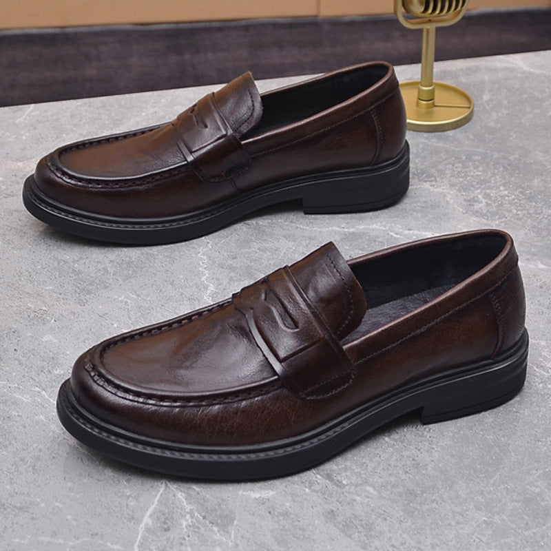 Men's Formal Wear Grip Pattern First Layer Leather Shoes
