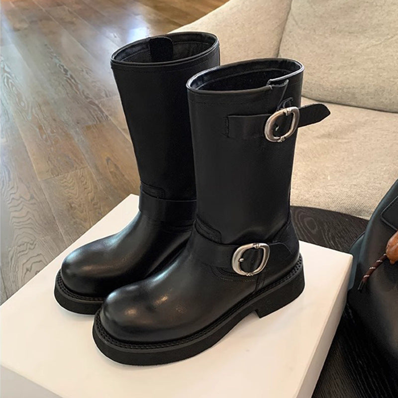 Women's Fashion Middle Pile Style Soft Korean Outer Wear Boots