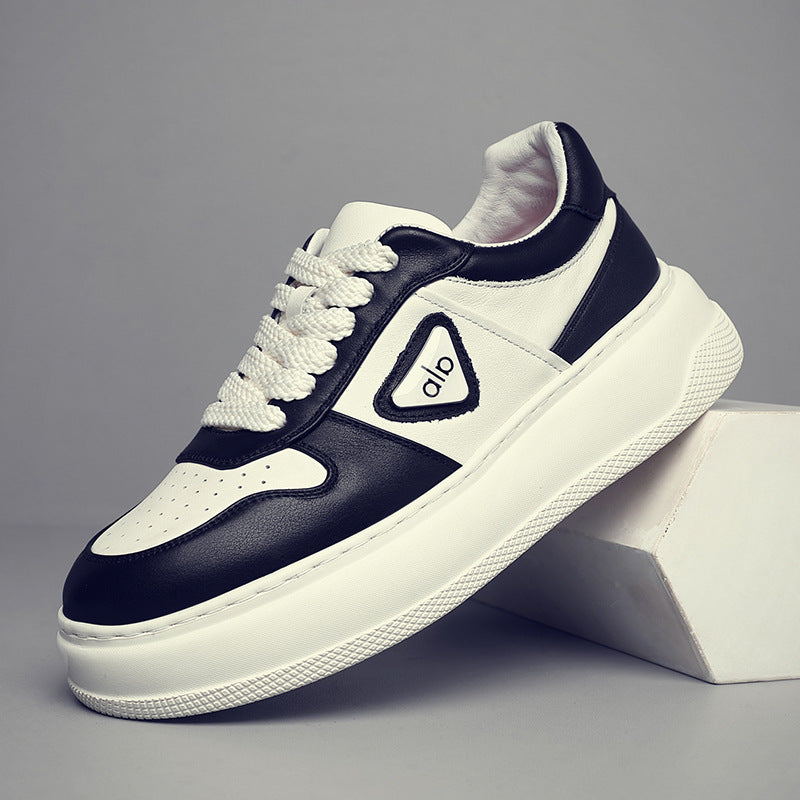 Men's Cowhide Easy Wear Genuine Breathable Low Top Thick Bottom Lightweight Men's Board Shoes