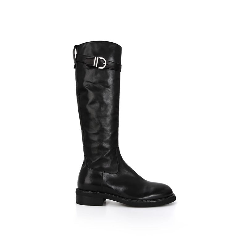 Quality Washed Horse Pattern Chunky Buckle Boots