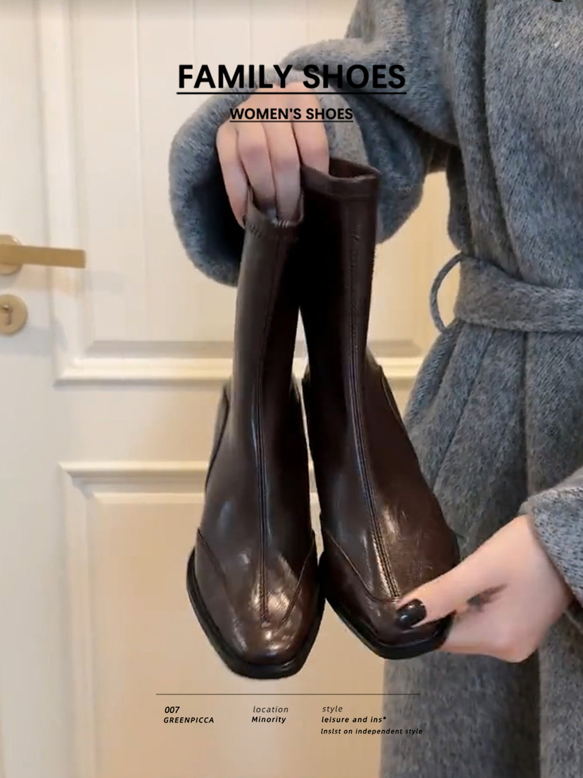 Female Square Toe Martin Black Plus Women's Leather Boots