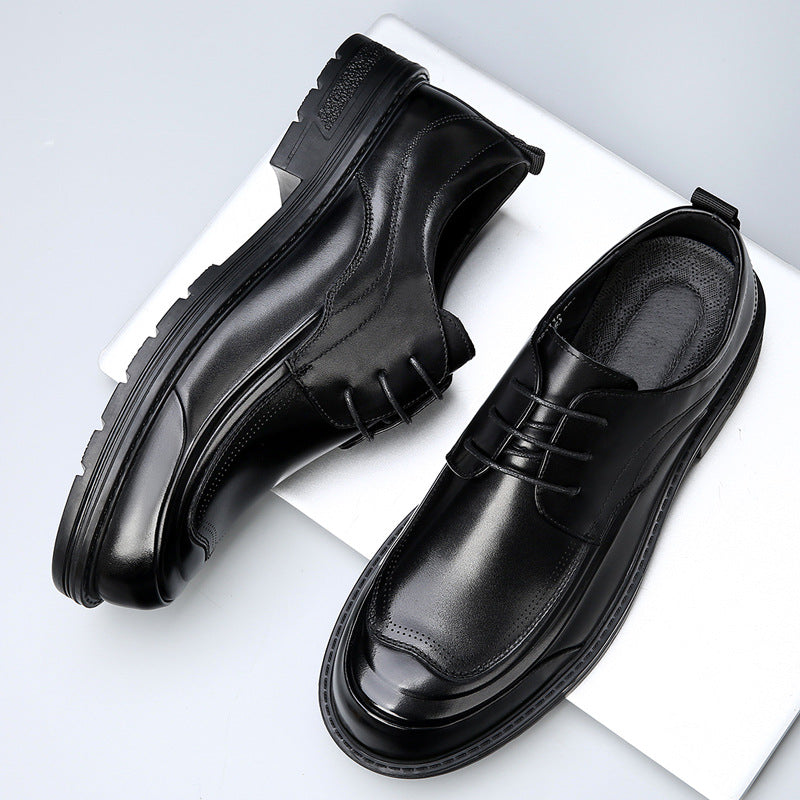Men's Top Layer Cowhide Grain Breathable Business Formal Wear Genuine Leather Shoes