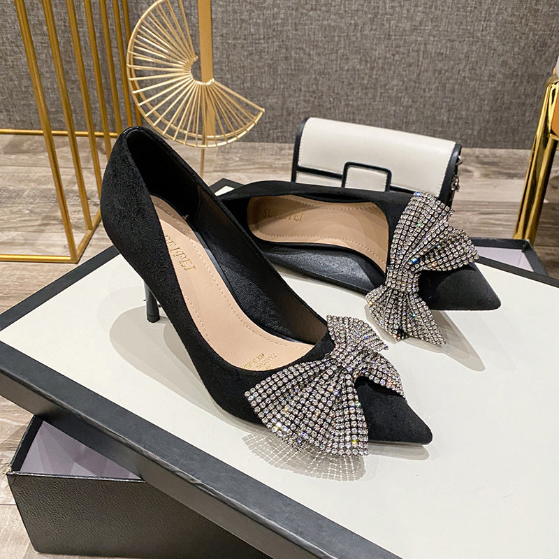 Women's Bow Rhinestone Stylish Pointed Toe Night Women's Shoes