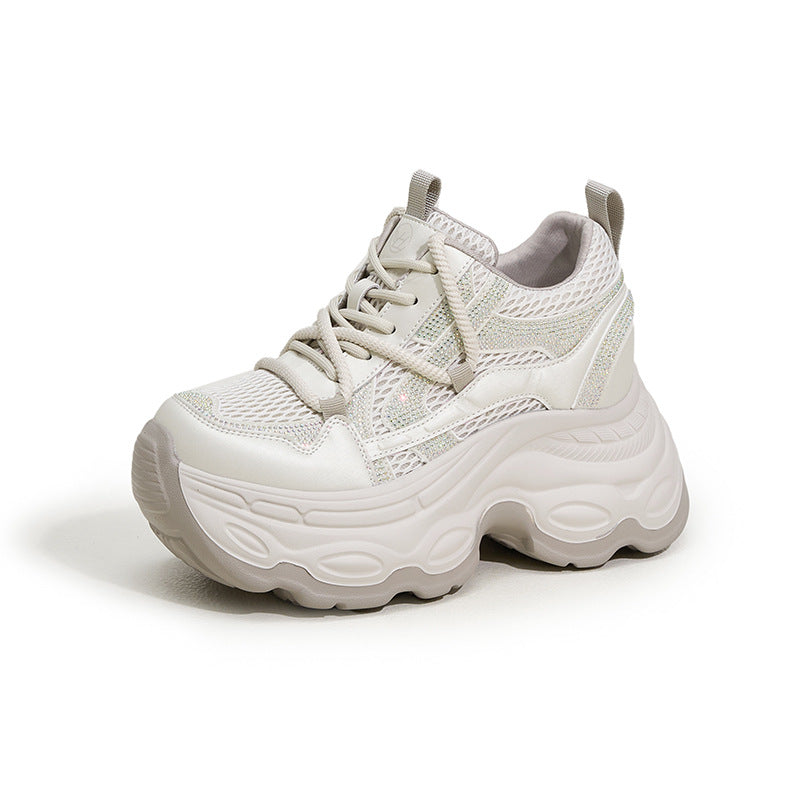 Women's Dad Spring Rhinestone Platform Lightweight Height Increasing Women's Sports Shoes