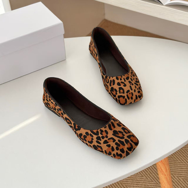 Spring European Goods Genuine Soft Sheepskin Flat Low-cut Square Toe Women's Casual Shoes