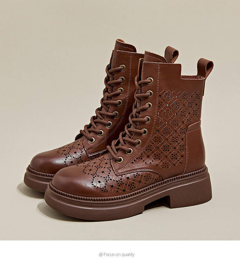 Women's Martin Authentic Hollow Out British Style Ankle Vintage Platform Boots