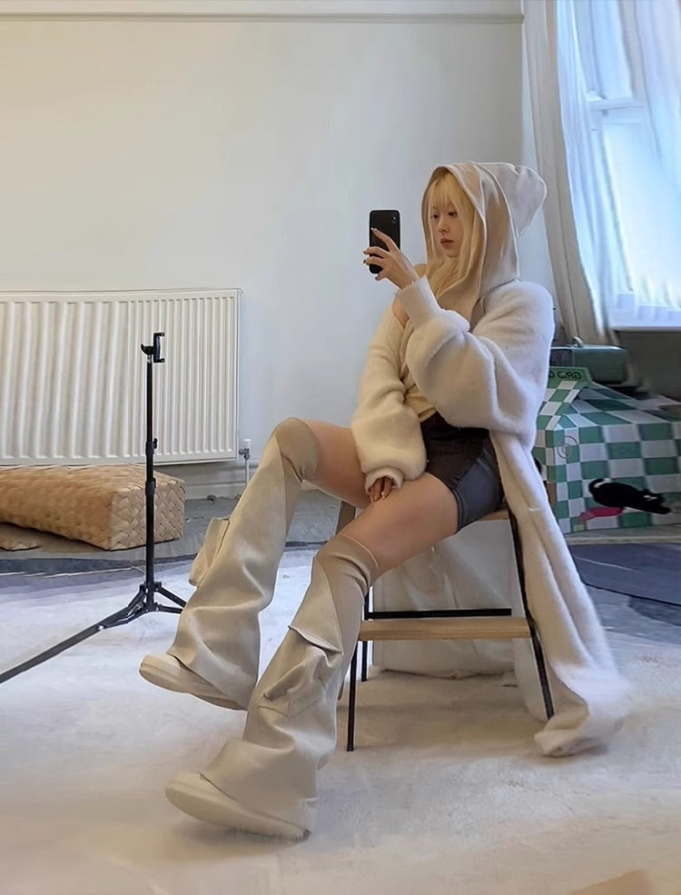 Women's High-grade Sheepskin Pocket Pants Tall Knight Boots