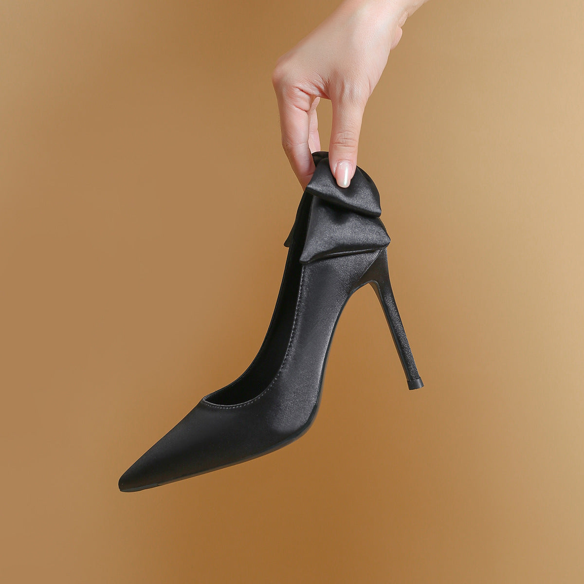 Women's Black High Stiletto Satin Pointed Toe Women's Fashion Shoes