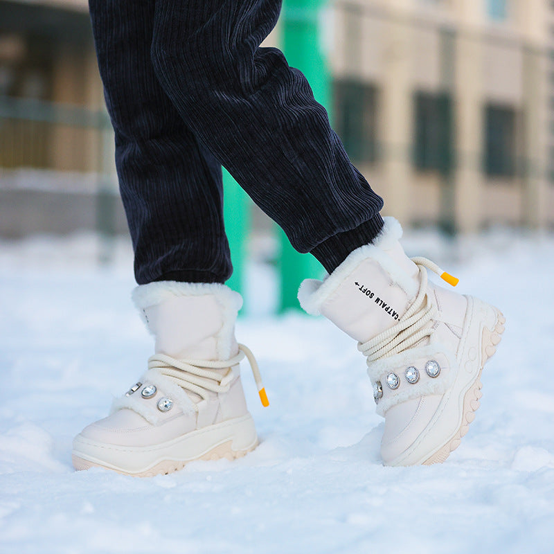 Women's Fur Winter Fleece-lined Thick Warm Northeast Snow Boots