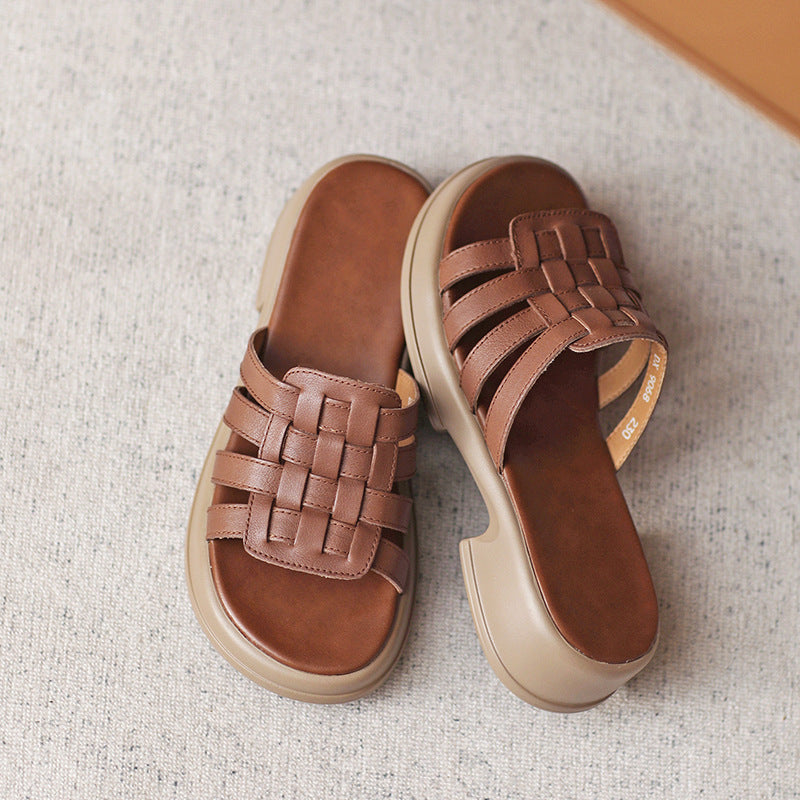 Summer Korean Style Hand-woven Retro Platform Slippers