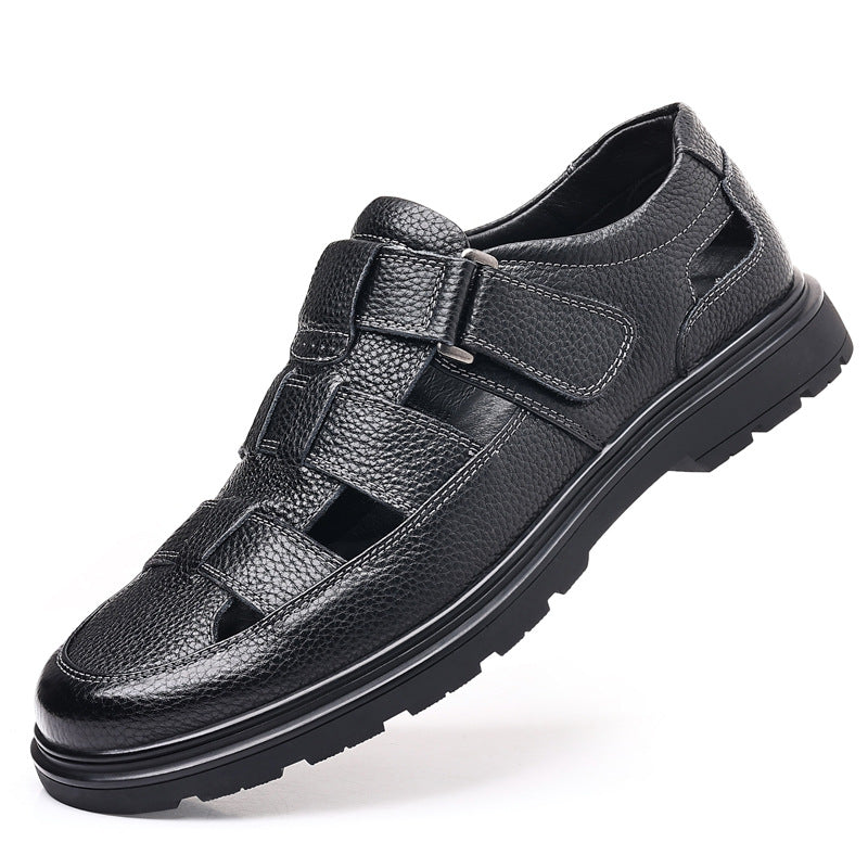 Men's Summer Closed Toe Genuine Dad Cowhide Sandals