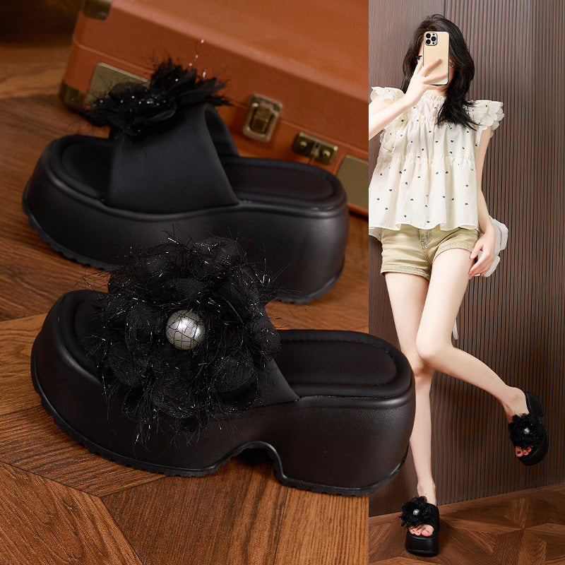 Women's Wear Fashion Out One-word Half Chunky Slippers