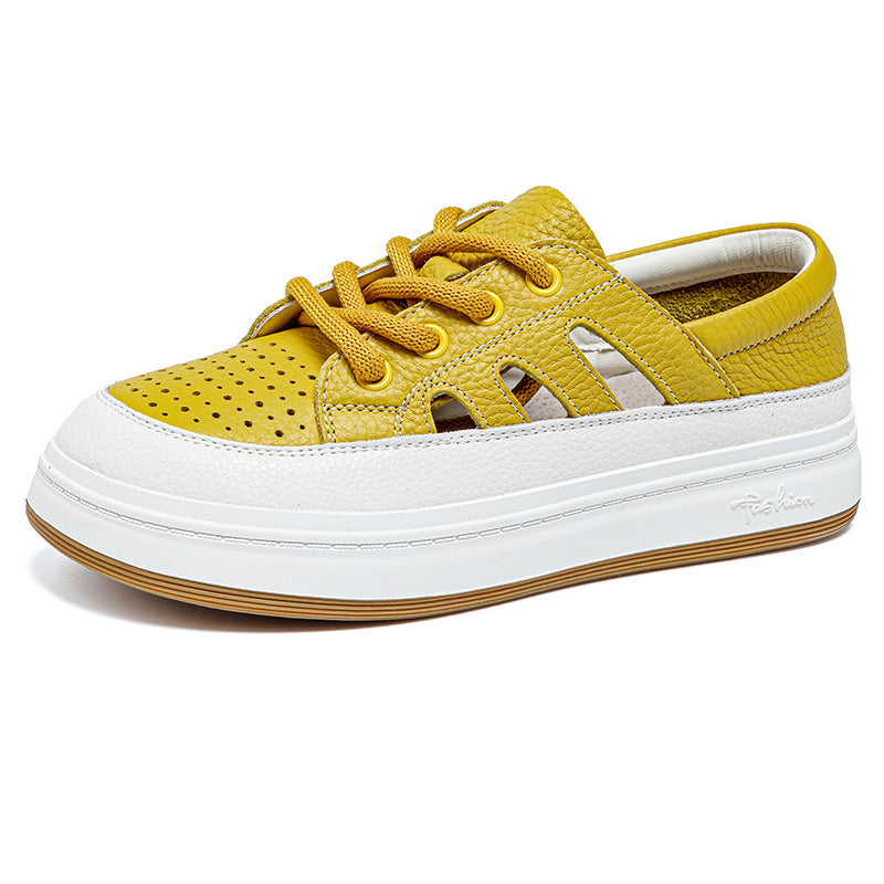 Women's Bottom Cutout Hole Summer Breathable Closed Toe Lace Up Sports Women's Casual Shoes