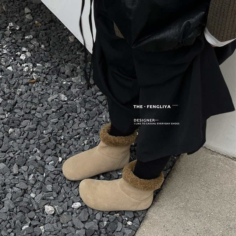 Women's Flat Retro Winter Booties Fleece-lined Warm Ugly Boots