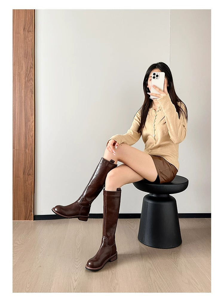Women's Retro Platform Knight Pleated Soft Long Boots