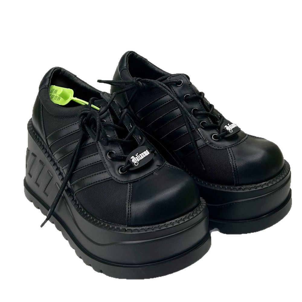 Women's Black Striped Punk Big Head Pumps Platform Height Increasing Muffin Women's Fashion Shoes