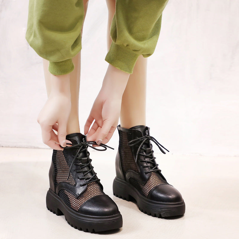 Women's Mesh Hollow Summer Thin Breathable Platform Martin Genuine Inner Sandals