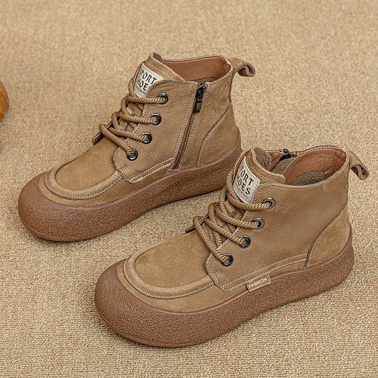 Women's First Layer Cowhide Frosted Handmade Retro Platform Side Boots