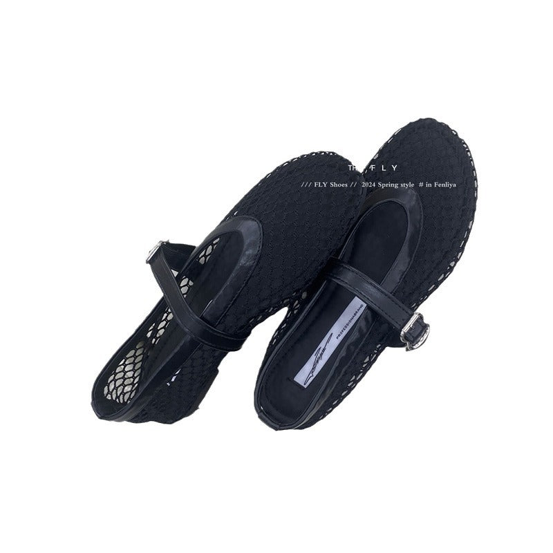 Flat Bottom Word Buckle Strap Shallow Casual Shoes