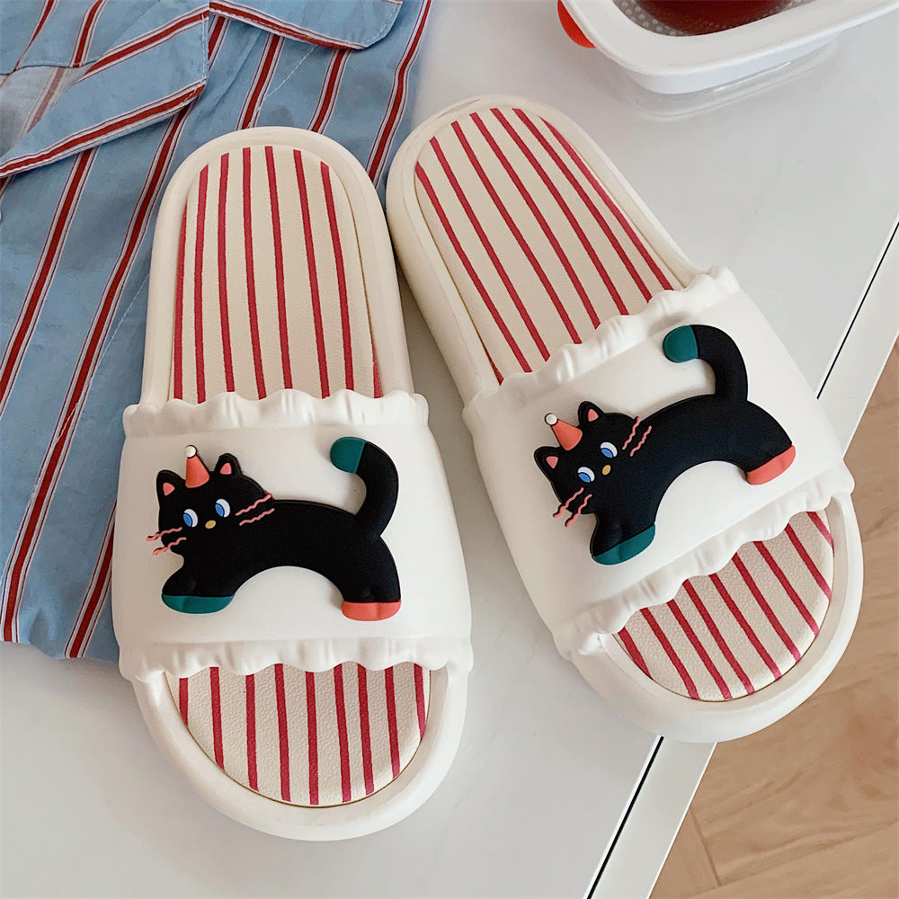 Women's Cartoon Black Kitten Cute Flip-flops Fun Sandals