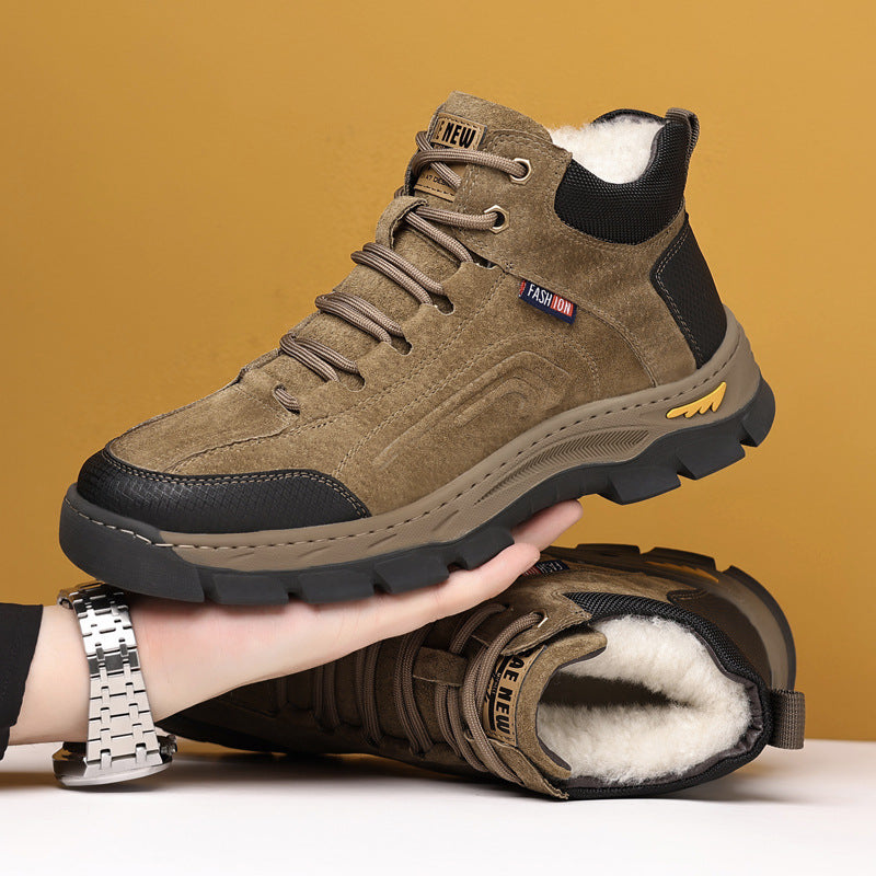 Men's Fleece-lined Thickened Real Double Face Wool Insulated Outdoor Snow Boots