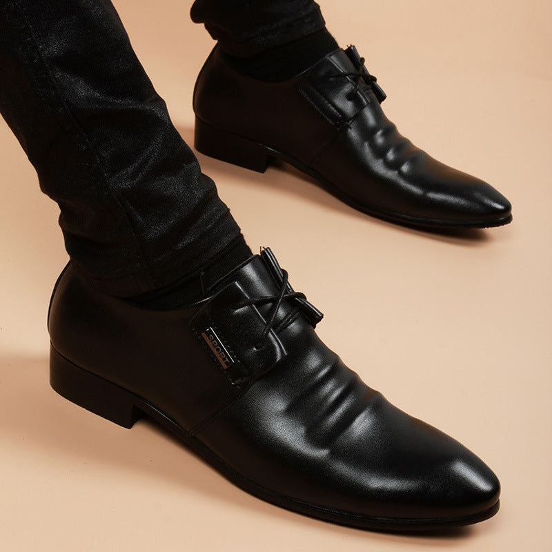 Men's Increasing Insole Genuine Pointed British Style Business Leather Shoes