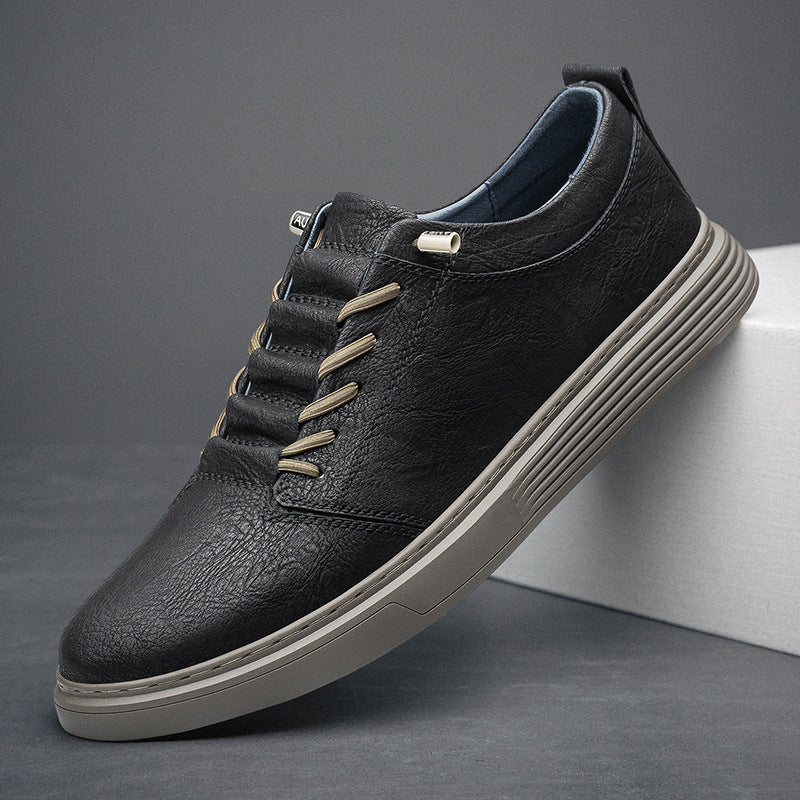 Men's Round Head Leisure Fashionable Cowhide Comfortable Sneakers