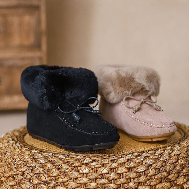 Women's Thermal Cotton Fleece-lined Rabbit Hair Height Snow Boots