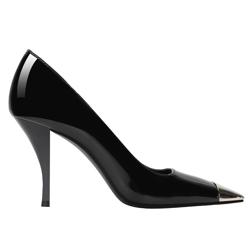 Women's Pu Sexy Patent High Square Toe Metal Heels